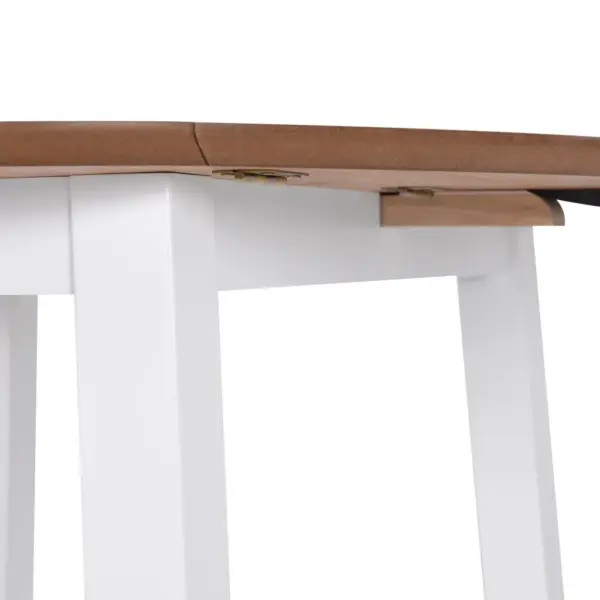 Ümar kokkupandav söögilaud alla lastavate servadega, MDF ja kautšukipuit, valge/naturaalne, 90 x 75 cm – 5