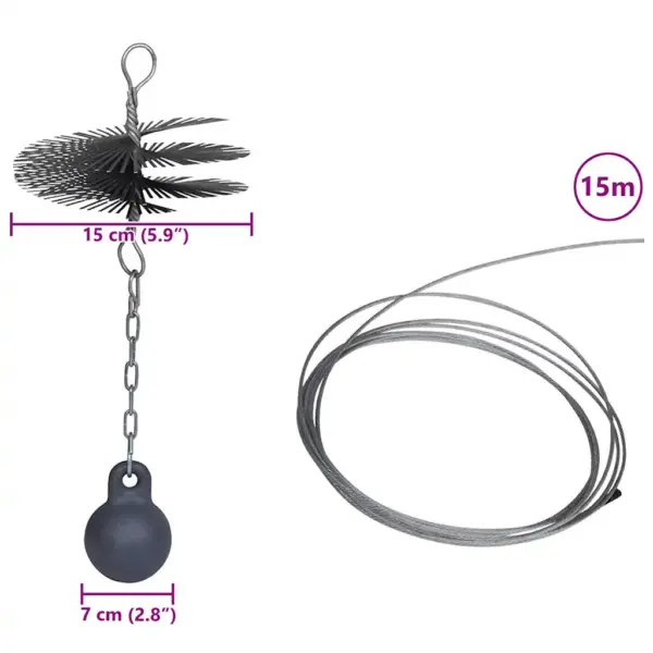 Ümar korstnapuhastushari palliga, terastraat 15 m, 15 cm – 8