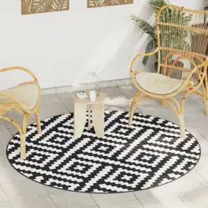 Ümberpööratav õuevaip ARAKIL, valge-must jacquard, Ø 200 cm, polüpropüleen