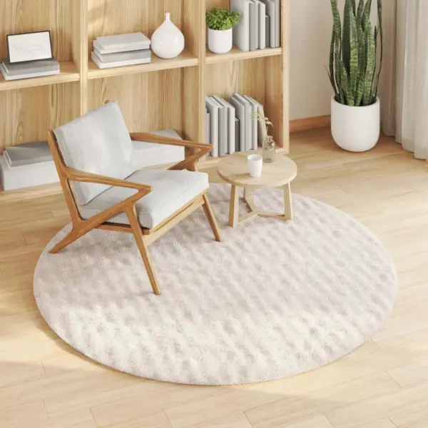 Ümmargune vaip SIROLO, libisemisvastane, beež polüester, Ø 120 cm - 3