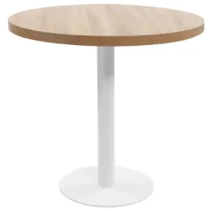 Ümmargune bistroolaud kahele, helepruun MDF lauaplaat, valge terasjalg, diameeter 80 cm