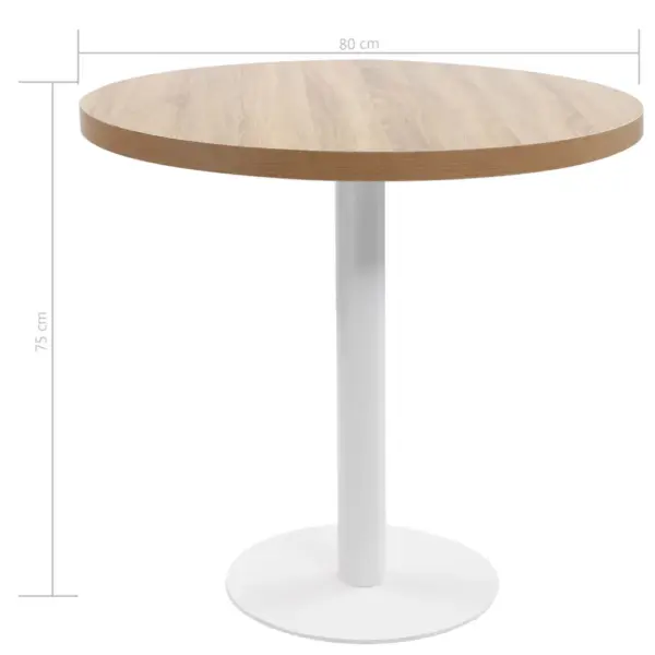 Ümmargune bistroolaud kahele, helepruun MDF lauaplaat, valge terasjalg, diameeter 80 cm – 5