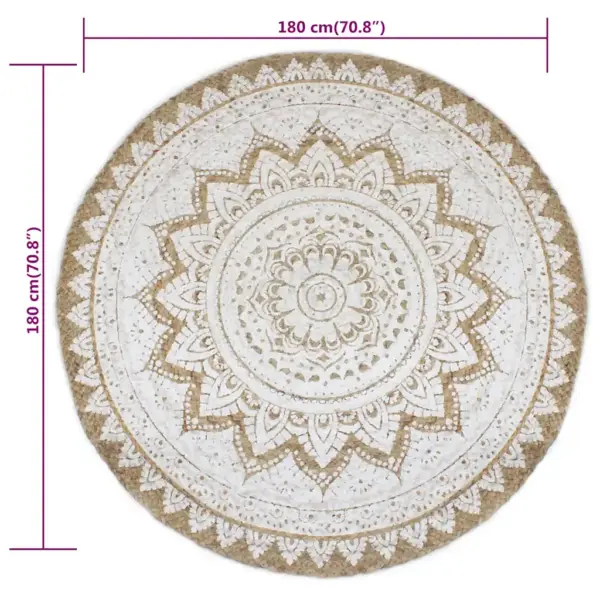 Ümmargune džuudist vaip Mandala trükimustriga, pruun-valge, 180 cm – 6
