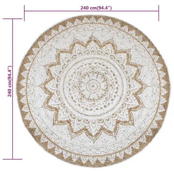Ümmargune punutud džuudist vaip Mandala mustriga, 240 cm, pruun-valge – 6