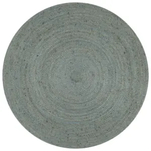 Ümmargune käsitsi valmistatud punutud džuutvaip, oliiviroheline, 150 cm