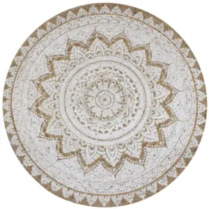 Ümmargune džuutvaip Mandala trükimustriga, naturaalne, 90 cm