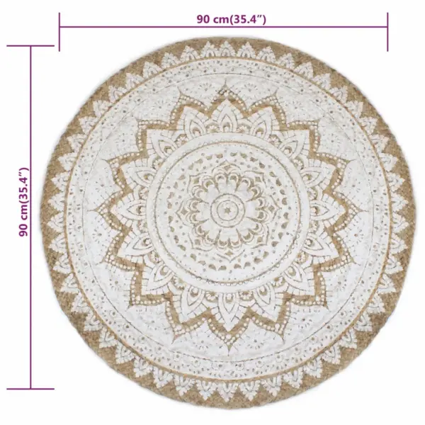 Ümmargune džuutvaip Mandala trükimustriga, naturaalne, 90 cm – 6