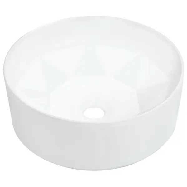 Valge ümmargune keraamiline kapi peale valamu teemantdisainiga, 36 x 14 cm – 2