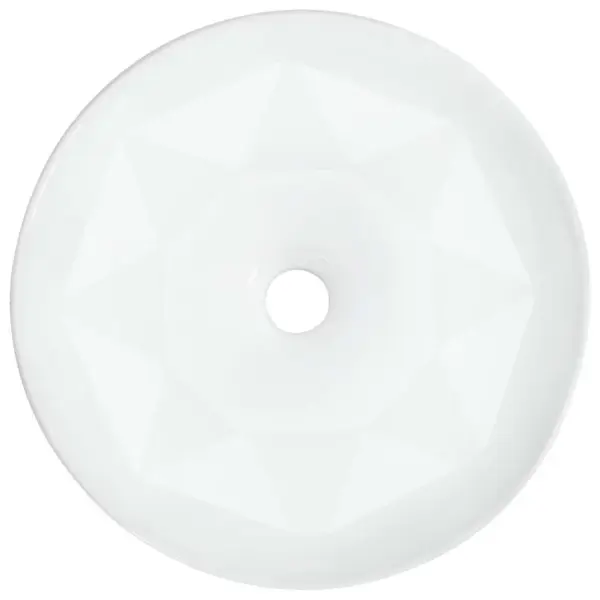 Valge ümmargune keraamiline kapi peale valamu teemantdisainiga, 36 x 14 cm – 3