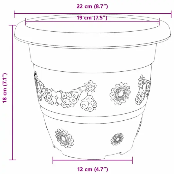Ümmargune plastist lillepott drenaažiavadega, kohviroosa, Ø 26 x 21.5 cm, 24 tk – 9