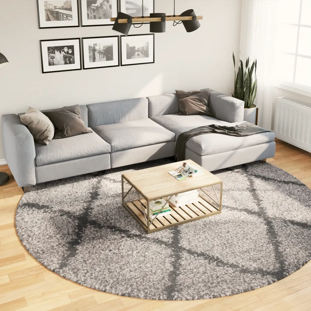 Ümmargune kõrge narmaga vaip PAMPLONA, beež/antratsiit, Ø 280 cm