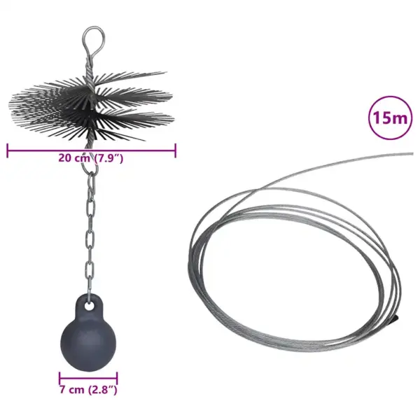 Ümmargune korstnapuhastushari kettpalliga, 20 cm, 15 m traadiga – 8