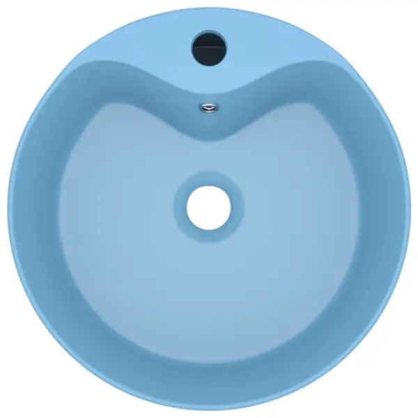 Ümmargune keraamiline valamu ülevooluavaga, matt helesinine, kapi peale, 36 x 13 cm – 3