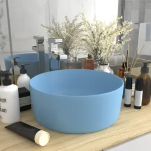 Ümmargune keraamiline kapipealne valamu, matt helesinine, 40 x 15 cm