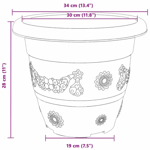 Ümmargune plastlillepott äravooluavadega, 6 tk, must, Ø 26 x 21,5 cm – 9
