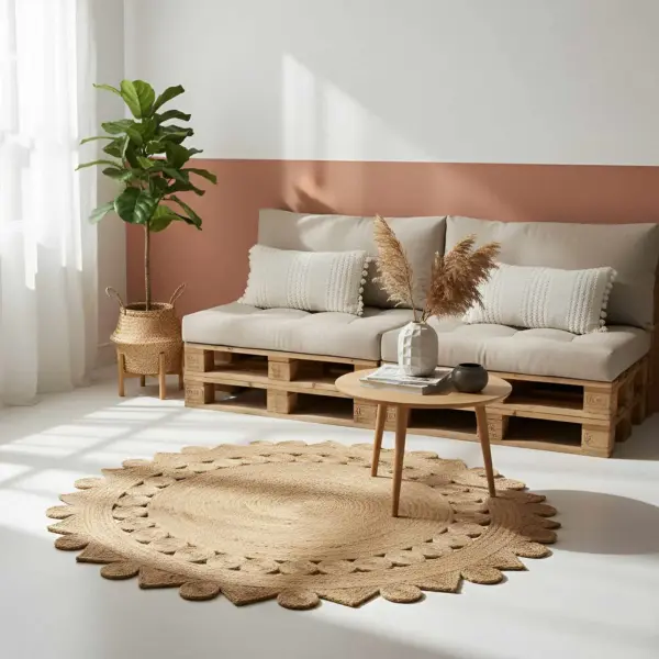 Ümmargune pruun džuutvaip dekoratiivse servaga, Ø 180 cm – 2