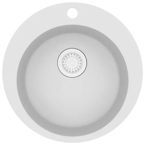 Ümmargune ühe valamuga kvarts-komposiit köögivalamu, pealepaigaldatav, valge, 505 x 505 mm – 2