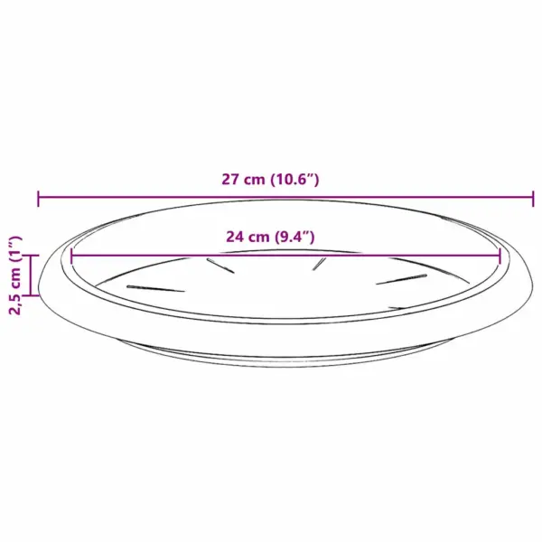 Ümmargused plastist lillealused siseruumidesse ja õue, kohviroosa, 6 tk, Ø 27 x 2,5 cm – 10