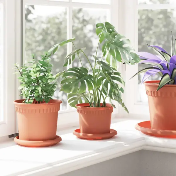 Ümmargused plastist lillepotid drenaažiavadega, kohviroosa, Ø 12,5 x 10 cm, 24 tk – 4