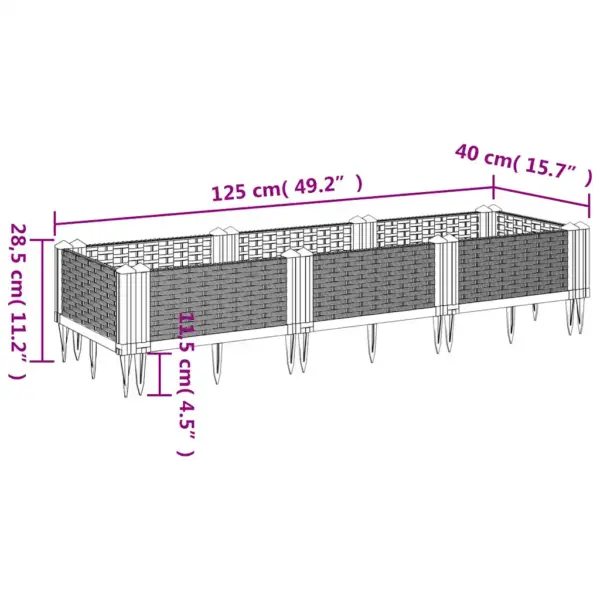 Modulaarne vaiadega aiataimekast rotangimustriga, sinine hall, PP (polüpropüleen), 125 x 40 x 28,5 cm – 8