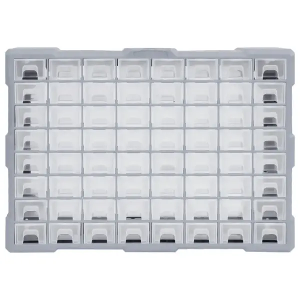 Väikekomponentide organiseerija 64 sahtliga, hall, 52 x 16 x 37,5 cm – 3
