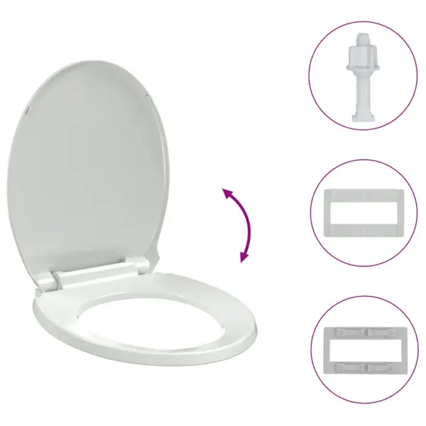 Vaikselt suletav WC-prill-laud, valge ovaalne, polüpropüleen, 46 x 35 cm – 10