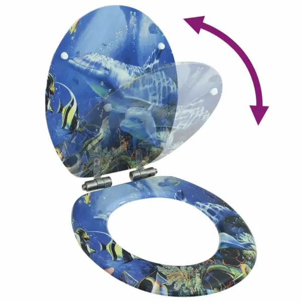 Vaikselt sulguv WC prill-laud delfiinimustriga, MDF – 2