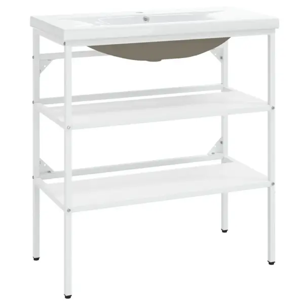 Valge valamuraam sisseehitatud keraamilise valamuga, pulbervärvitud raud, 79 x 38 x 83 cm – 2