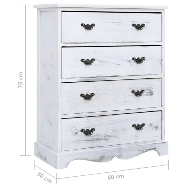 Valge 4-sahtliga kummut, paulownia- ja paplipuidust, 60 x 30 x 75 cm – 8