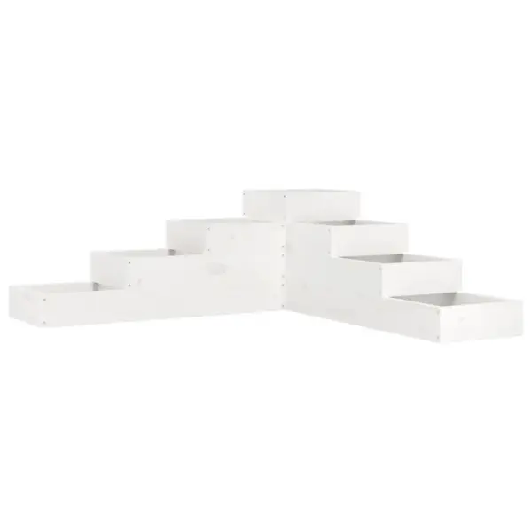 4-tasandiline L-kujuline aia taimekast, valge männipuidust, 106 x 104,5 x 36 cm – 2