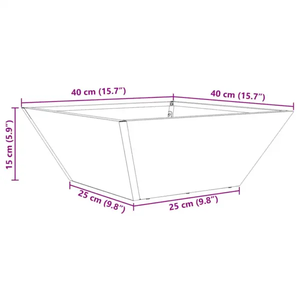 Valge trapetsikujuline metallist aiapott, külmvaltsitud teras, 40 x 40 x 15 cm – 12