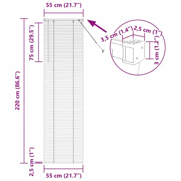 Veneetsia ruloo valguse ja privaatsuse reguleerimiseks, valge alumiinium, 220 x 55 cm – 13