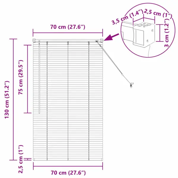 Veneetsia ruloo valguse ja privaatsuse reguleerimisega, valge alumiinium, 130 x 70 cm – 13
