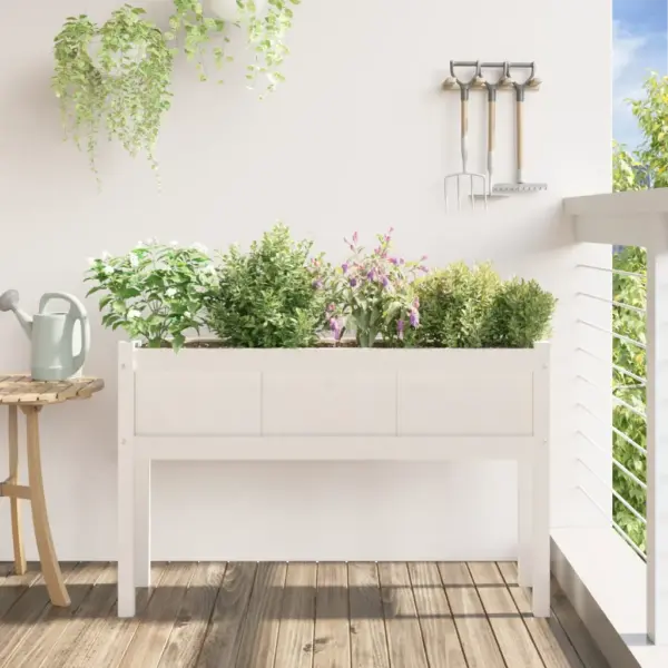 Jalgadega aiataimekast, valge männipuit, 110 x 31 x 70 cm – 3