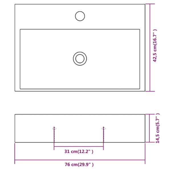 Keraamiline valamu kraaniavaga, ülevooluga, valge, 76 x 42,5 x 14,5 cm – 6