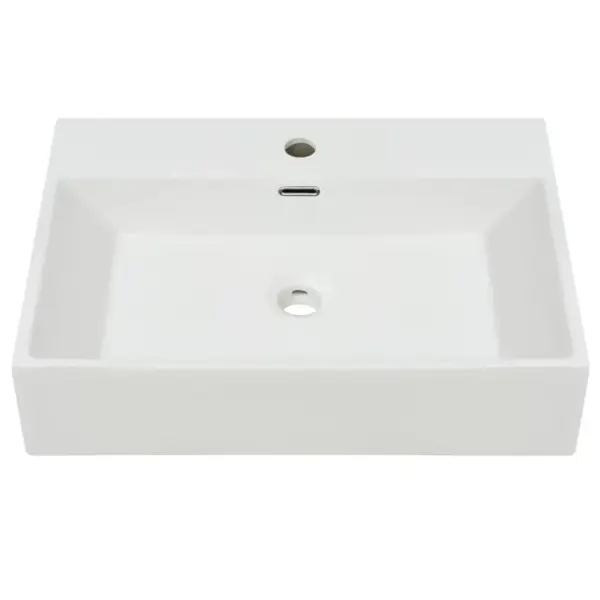 Valge keraamiline valamu ülevoolu ja segistiavaga, 60,5 x 42,5 x 14,5 cm – 3