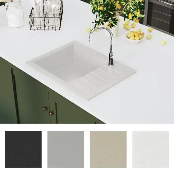 Kvarts-komposiidist köögivalamu ülevooluavaga, valge, 580 x 440 mm – 3