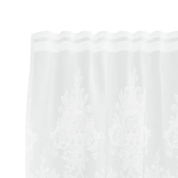 Valge lillemustriga pitskardin, 245 x 500 cm, polüester, 4 riputusviisiga – 4