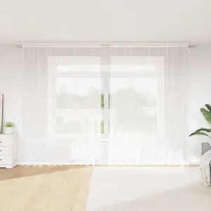 Valge lillemustriga pitskardin, polüester, 260 x 300 cm, 4 riputusviisiga