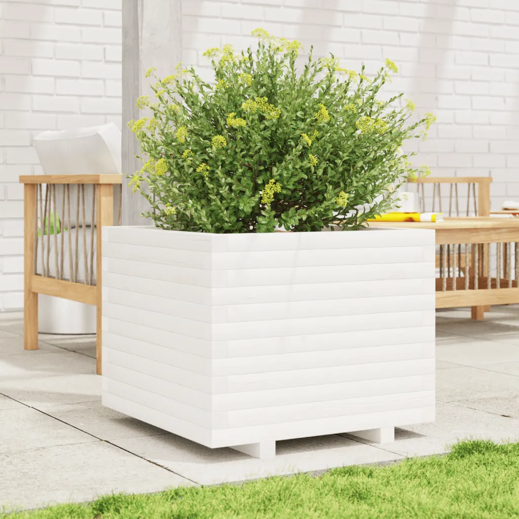 Valge männipuidust aia taimekast 60 x 60 x 49,5 cm