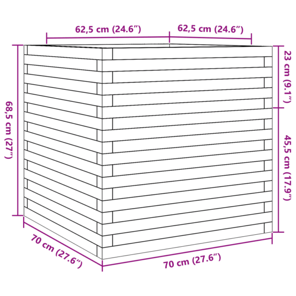 Valge männipuidust aia taimekast 70 x 70 x 68,5 cm - 10