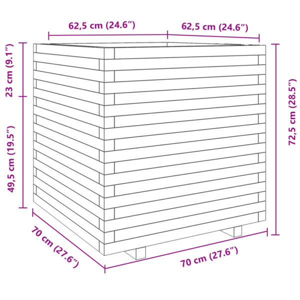 Valge männipuidust aia taimekast, 70 x 70 x 72,5 cm - 10
