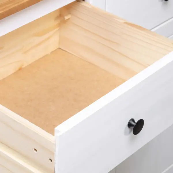 Puhvetkapp 3 sahtli ja 3 uksega, valge ja naturaalne männipuit, 135 x 40 x 80 cm, Panama sari – 10