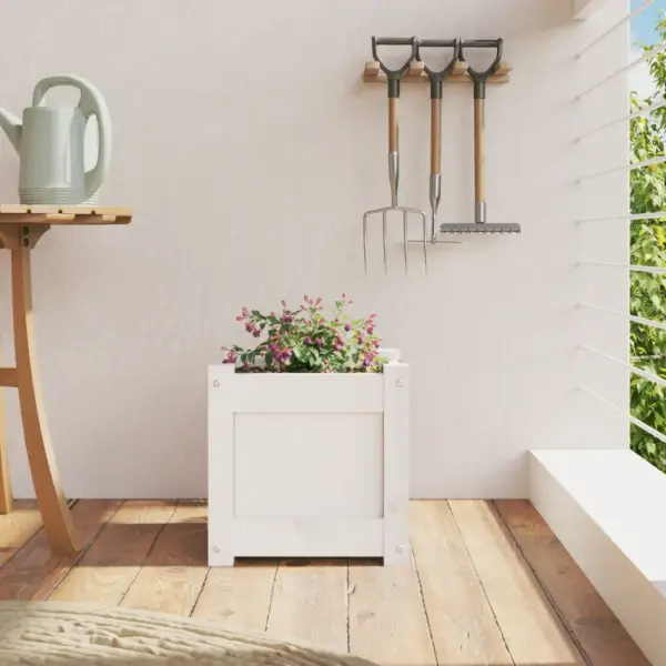 Valge puidust taimekast aeda ja rõdule, männipuit, 31 x 31 x 31 cm – 3