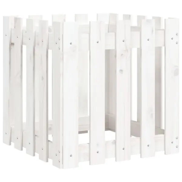 Valge aiapiirde stiilis männipuidust taimekast, 50 x 50 x 50 cm – 2