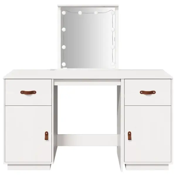 Valge männipuidust tualettlaua ja kapi komplekt LED-valgustusega, 135 x 50 x 134 cm – 5