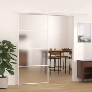 Valge liuguks matt ESG-klaasiga, alumiiniumraam, 90 x 205 cm