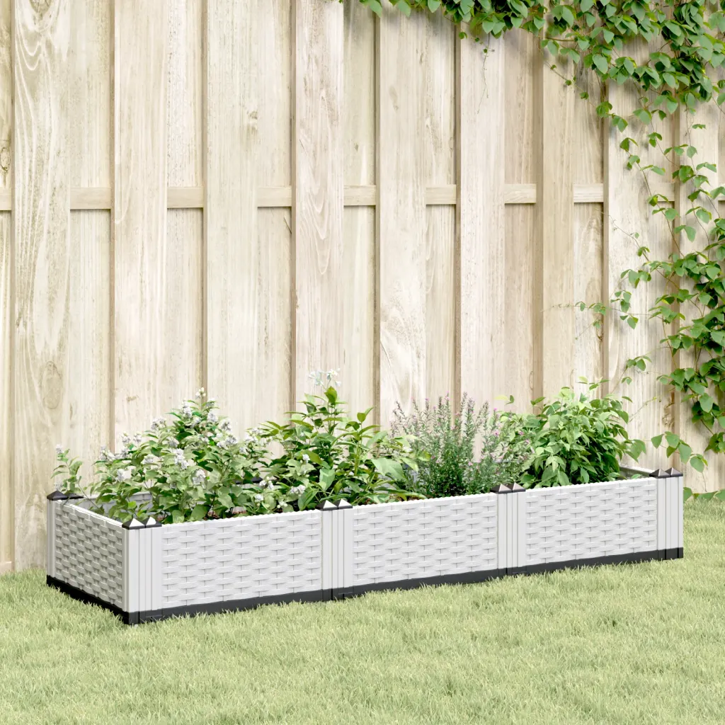 Modulaarne rotangimustriga taimekast, valge PP, 125 x 40 x 28,5 cm