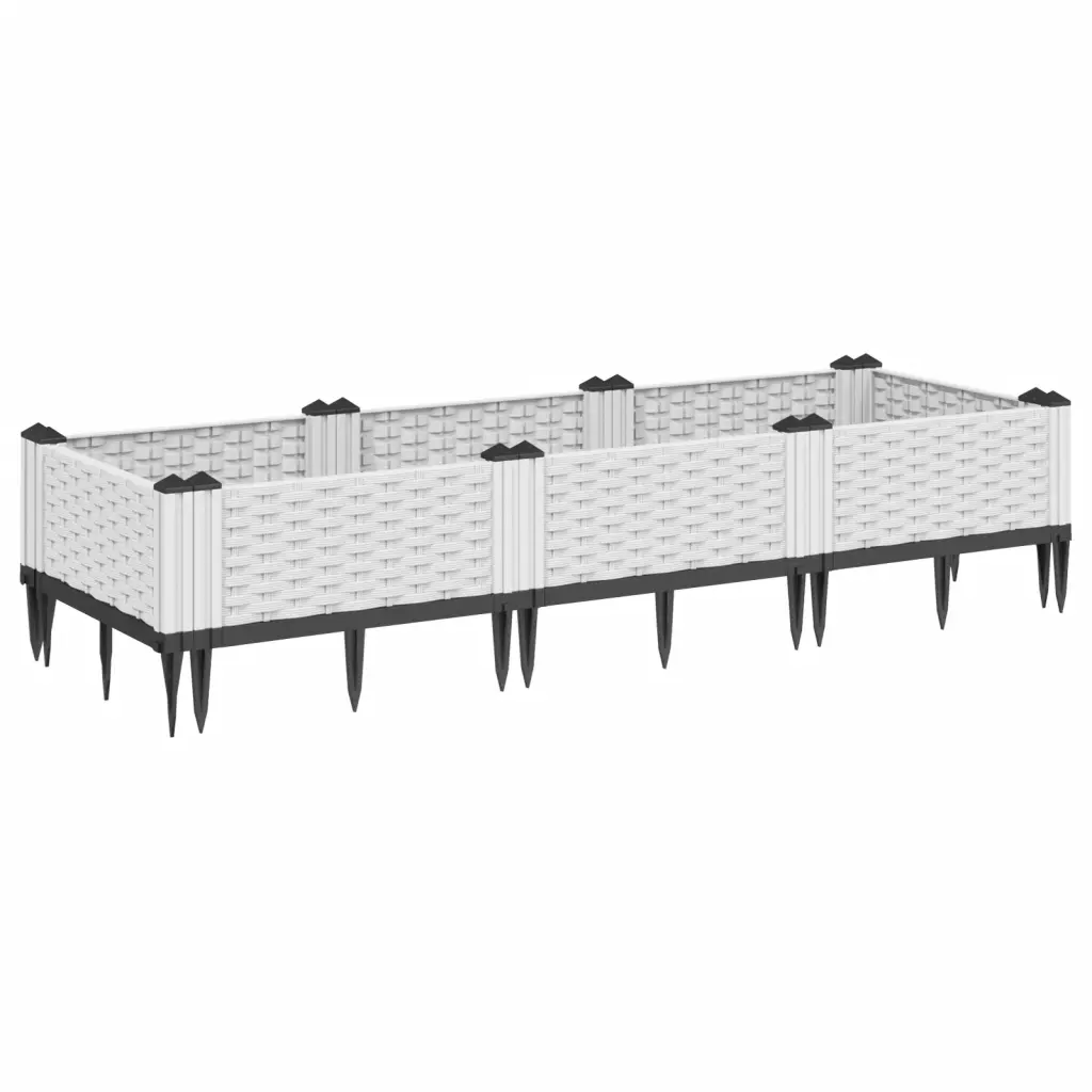 Modulaarne rotangimustriga taimekast, valge PP, 125 x 40 x 28,5 cm