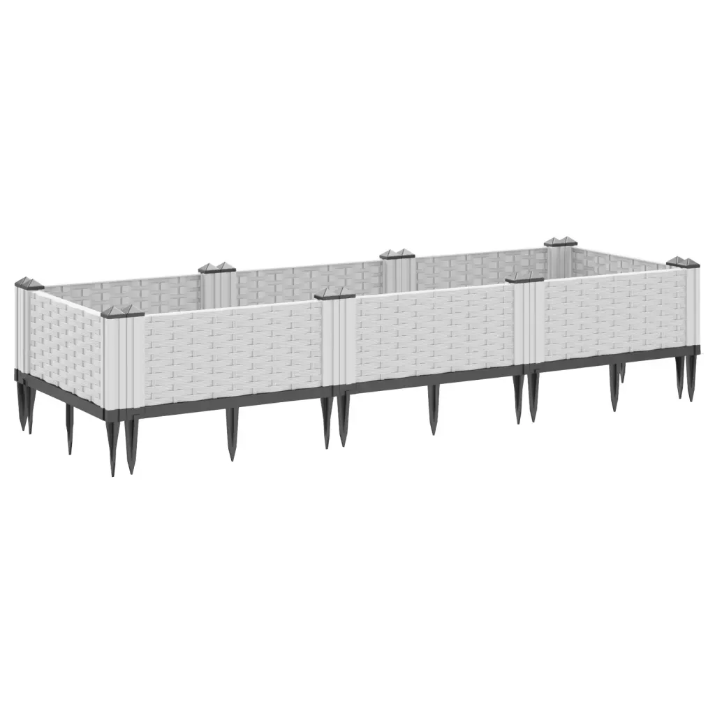 Modulaarne rotangimustriga taimekast, valge PP, 125 x 40 x 28,5 cm